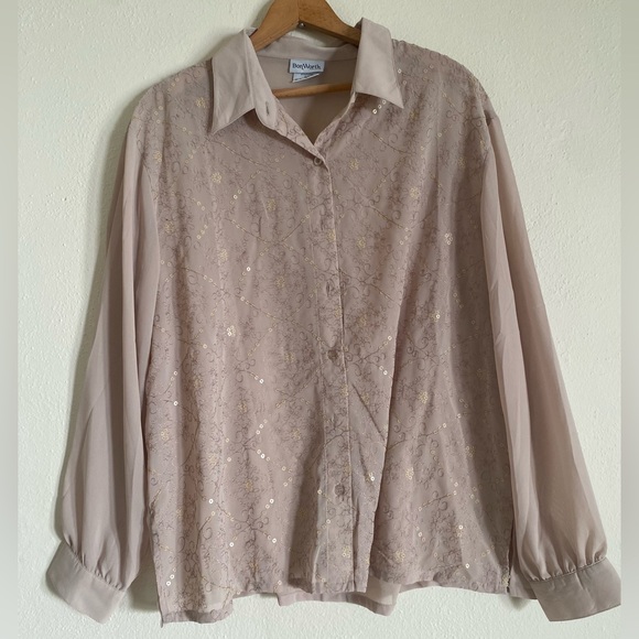 Bon Worth Chamagne Beige Button Up Sheer Blouse - Picture 1 of 5